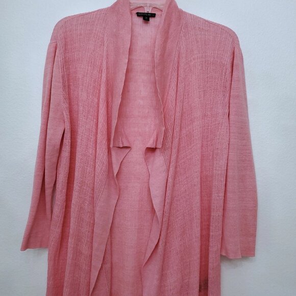 Lafayette 148 Long Open Front Linen Blend Lightweight Breezy Pink Cardigan M - Picture 2 of 14